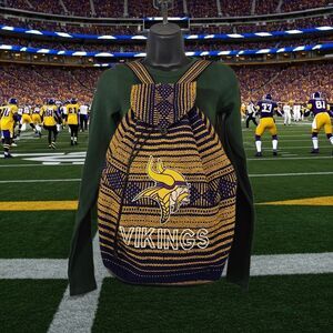MN Vikings Woven Backpack Purple and Gold Baja Fabric Embroidered